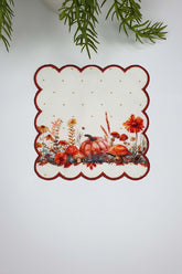 Sulu Boya Sonbahar Kabak Temalı Nakış Kenar Kumaş Kokteyl Peçetesi 1 Adet