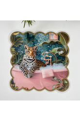 Leopard Design Embroidered Edge Fabric Cocktail Napkin for Enjoying in the Bathtub, 1 Piece