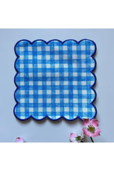 Blue Gingham Pattern Digital Printed Decorative Cocktail Napkins with Sax Embroidery on the Edge
