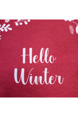 Hello Winter Slogan Patterned Burgundy Cushion Cover