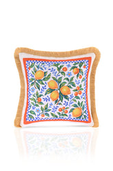 Limoncello Sulu Boya Limon Tasarımlı Saçaklı Kadife Kırlent Kılıfı - 43x43cm