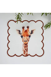 Holiday Giraffe Design Embroidered Fabric Cocktail Napkin 1 Piece