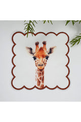 Holiday Giraffe Design Embroidered Fabric Cocktail Napkin 1 Piece