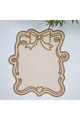 Bow Design Beige Gold Embroidered Fabric Cocktail Napkin 1 Piece
