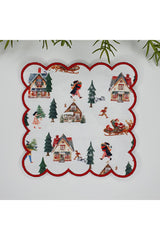 Sulu Boya Yılbaşı Manzara Desenli Nakış Kenar Kokteyl Peçetesi 1 Adet