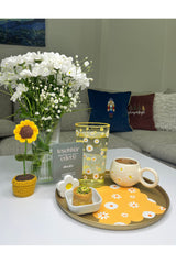 Hardal Zemin Papatya Desenli Lazer Kesim Kokteyl Peçetesi 1 Adet