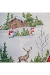 Soft Winter View Deer Snowman Patterned Christmas Cushion Cover