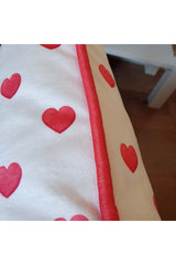 Heart Patterned Red Corduroy Cushion Cover