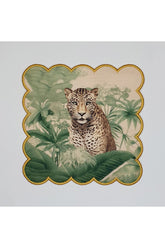 Elegant Leopard and Tropical Leaf Patterned Cocktail Napkin with Embroidered Edge