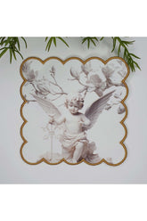Melek Heykeli Beyaz Çiçekler Tasarım Nakış Kenar Yıkanabilir Kokteyl Peçetesi 1 Adet