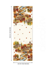 Suluboya Sonbahar Kasabası Desenli Lazer Kesim Runner - 48x135cm