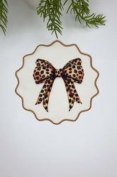 Leopard Ribbon Printed Embroidered Edged Fabric Cocktail Napkin 1 Piece