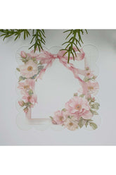 Romantik Kurdele ve Sulu Boya Pembe Çiçekli Lazer Kesim Kumaş Kokteyl Peçetesi 1 Adet