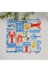 Marin Tasarım Yengeç Limon ve Çini Tasarım Lazer Kesim Kumaş Kokteyl Peçetesi 1 Adet