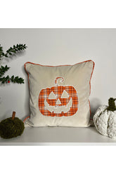 Plaid Applique Embroidery Pumpkin Corduroy Cushion Cover