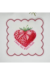 Sulu Boya Çilek ve Slogan Tasarımlı Nakış Kenar Kumaş Kokteyl Peçetesi 1 Adet