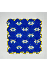 Sarı Nakışlı Göz Nazarboncuk Desenli Dijital Baskılı, Kenarı Nakışlı Dekoratif Kokteyl Peçeteleri