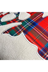 Plaid Applique Embroidery Deer Head Cushion Cover with Ribbon