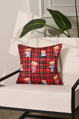 Digitally Printed Cushion Cover with Plaid Teddy Bear Pattern