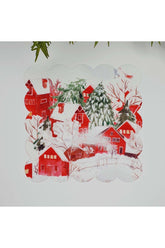 Sulu Boya Kırmızı Evler Tasarımlı Lazer Kesim Kumaş Kokteyl Peçetesi 1 Adet