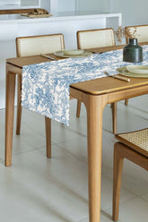 Fransız Stili Toile de Jouy Desenli Dikişsiz Lazer Kesim Runner - 48x132cm