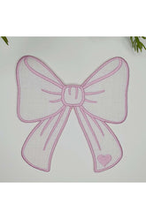 Pastel Pembe Kurdele Şeklinde Kalp Desenli Nakışlı Kokteyl Peçetesi 1 Adet