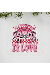 Fabric Cocktail Napkin with Love Hearts and Slogan Design, 1 Piece