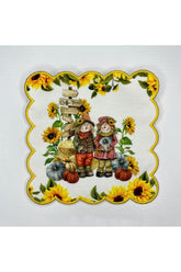 Sunflower Farmer Patterned Digitally Printed Cocktail Napkin with Embroidered Edges, Washable