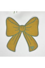 Ribbon Embroidered Fabric Cocktail Napkin, 1 Piece Mustard Green