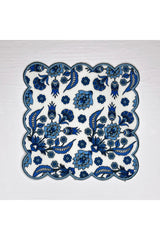 Blue Tile Patterned Digitally Printed Embroidered Cocktail Napkin