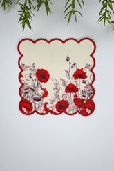 Gelincik Çiçeği Tasarımlı Nakış Kenar Kumaş Kokteyl Peçetesi 1 Adet