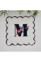 M Harfi Baskılı Kişiye Özel Pul İşlemeli Monogramlı Nakış Kenar Pullu Kokteyl Peçetesi 1 Adet