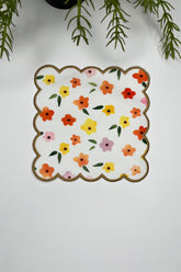 Turuncu Sarı Çıtır Çiçek Desenli Altın Nakış Kenar Kokteyl Peçetesi 1 Adet