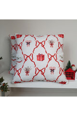New Year's Themed Red Bow and Object Patterned Cushion Cover