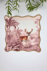 Exotic Forest and Deer Design Embroidered Edge Cocktail Napkin 1 Piece