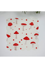Watercolor Red Mushroom Patterned Cocktail Napkin Fabric 1 Piece