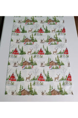 Christmas Runner with Snowy Scenery, Deer and Snowman Pattern