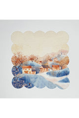 Sulu Boya Köy Manzaralı Lazer Kesim Yıkanabilir Kokteyl Peçetesi