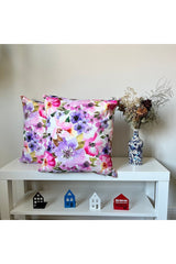 Cushion Cover with Watercolor Pink Purple Floral Pattern and Digital Print