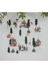 Sulu Boya Tatlı Yılbaşı Kasaba Manzara Desenli Yıkanabilir Kumaş  Kokteyl Peçetesi 1 Adet