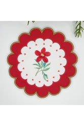 Daisy-Shaped Flower and Heart Patterned Embroidered Edge Cocktail Napkin 1 Piece