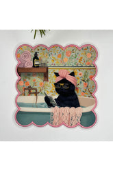 Keyifçi Elegant Siyah Kedi Tasarımlı Nakış Kenar Kumaş Kokteyl Peçetesi 1 Adet