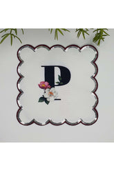 Letter P Printed Personalized Sequined Monogrammed Embroidered Edge Sequined Cocktail Napkin 1 Piece