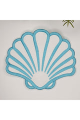 Oyster Shaped Blue Embroidered Fabric Cocktail Napkin 1 Piece