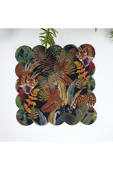 Exotic Leopard and Tropical Leaf Design Laser Cut Fabric Cocktail Napkin 1 Piece