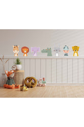 Cute Animals Kids Room Giraffe, Lion, Elephant, Crocodile Sticker Set 7 Pieces