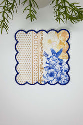 Royal White Matching Flower and Bird Patterned Saxe Embroidery Edge Fabric Cocktail Napkin 1 Piece