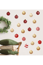 Christmas Ball Decorations Wall Sticker Set - Decorative New Year Themed Stickers