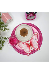 Candy Pink Butterfly Shaped Embroidered Edge Fabric Cocktail Napkin 1 Piece