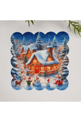 Christmas Town Snowman Digitally Printed Laser Cut Washable Cocktail Napkin